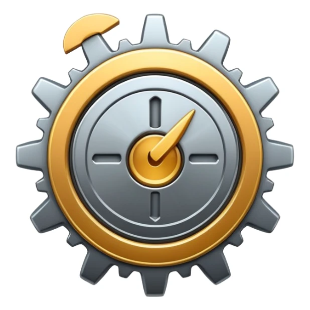 apple style emoji of a gear and checkmark, alternate version, representing Effizienz (efficiency) sticker