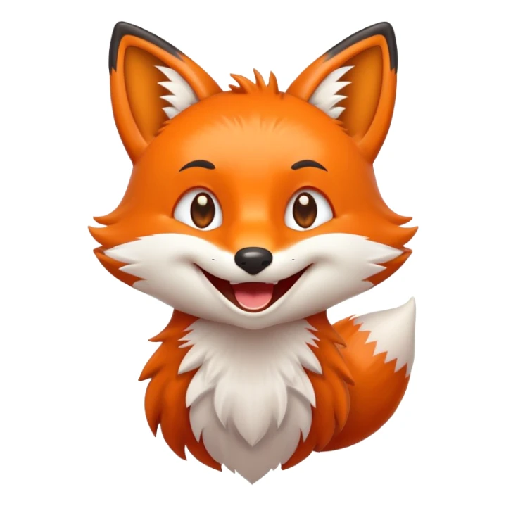 A 2D cartoon fox emoji with a happy expression, smiling and showing joy sticker