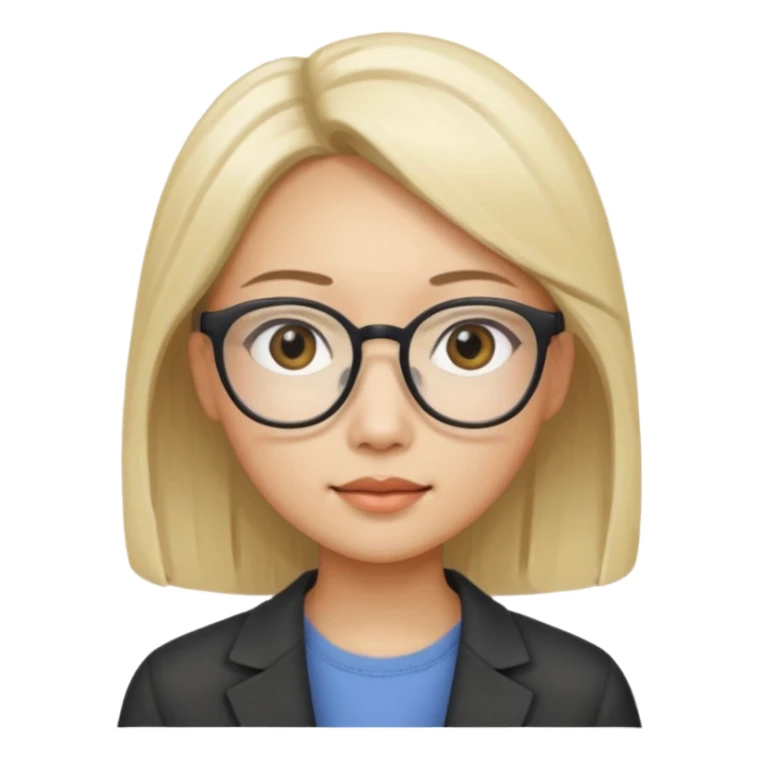 asian looking female with slight blonde hair with eye glasses, fair complexion not that pointed nose but slighty little eye please sticker