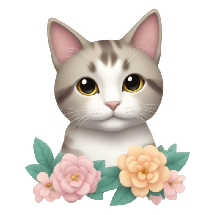cat with flowers and pastel colors aesthetic sticker