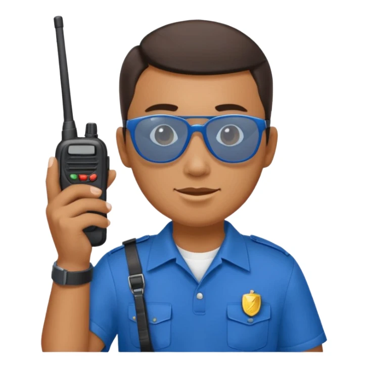 school security, blue cloth, sun glasses, holding walkie-talkie sticker