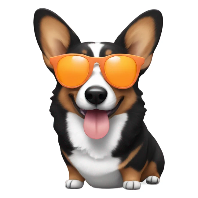 Black corgi with sunglasses eating a peach sticker