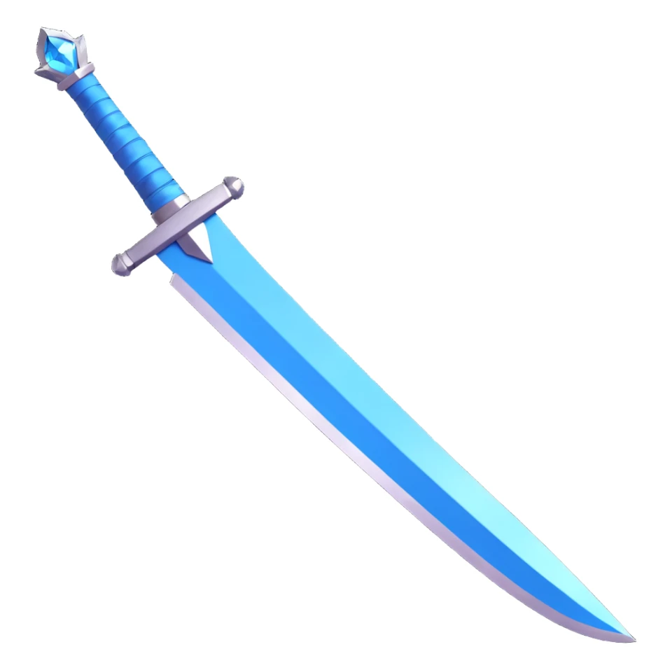 diamond sword, 3D style, highly polished, sparkling facets, blue gemstone blade, metallic hilt sticker