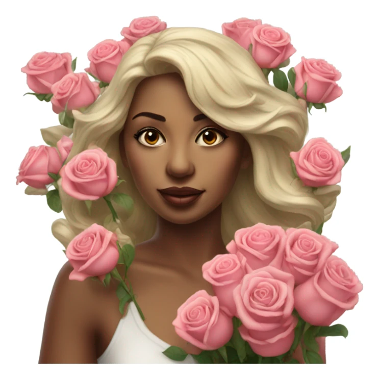 Hyper Realistic beautiful woman smells bouquet of roses sticker
