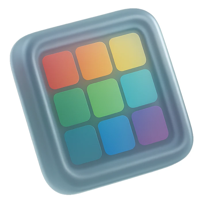 matte glass style 3D object with a colorful tile pattern visible inside sticker