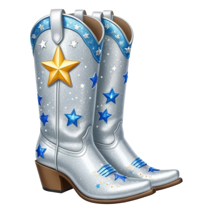 Silver glittery cowgirl boots with stars sticker