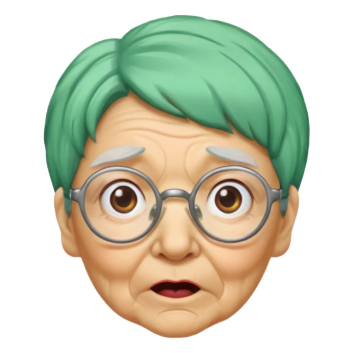 green haired grandma with wrinkles and glassess, surprised sticker