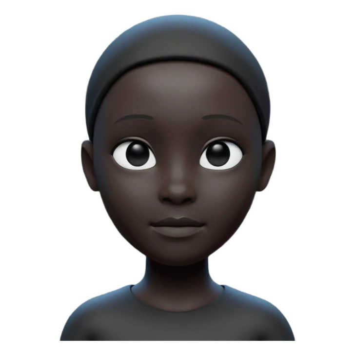 Minimalist 3D avatar, smooth matte plastic texture, soft cinematic lighting. The entire figure is completely black and matte. no eye sockets, no pupils, no eyebrows, clay render style, modern digital illustration, octane render. sticker