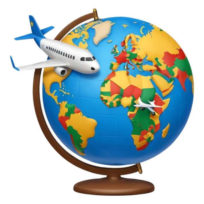Globe Showing Europe-Africa with plane flying around it, google emoji style sticker