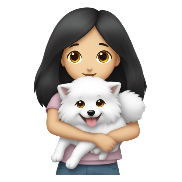 Japanese spitz dog hug black hair girl sticker
