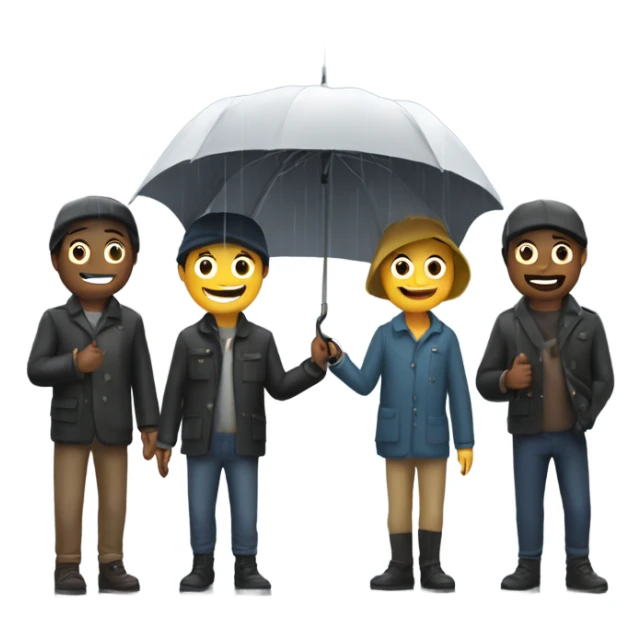 4 friends with umbrella playing with a ship in the rain sticker