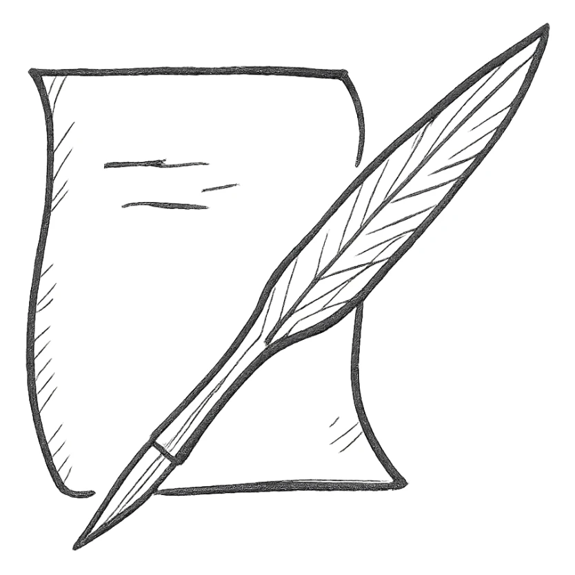 Make this reed pen with paper look ancient, as if from Jesus' time, rustic and hand-carved, no background. sticker