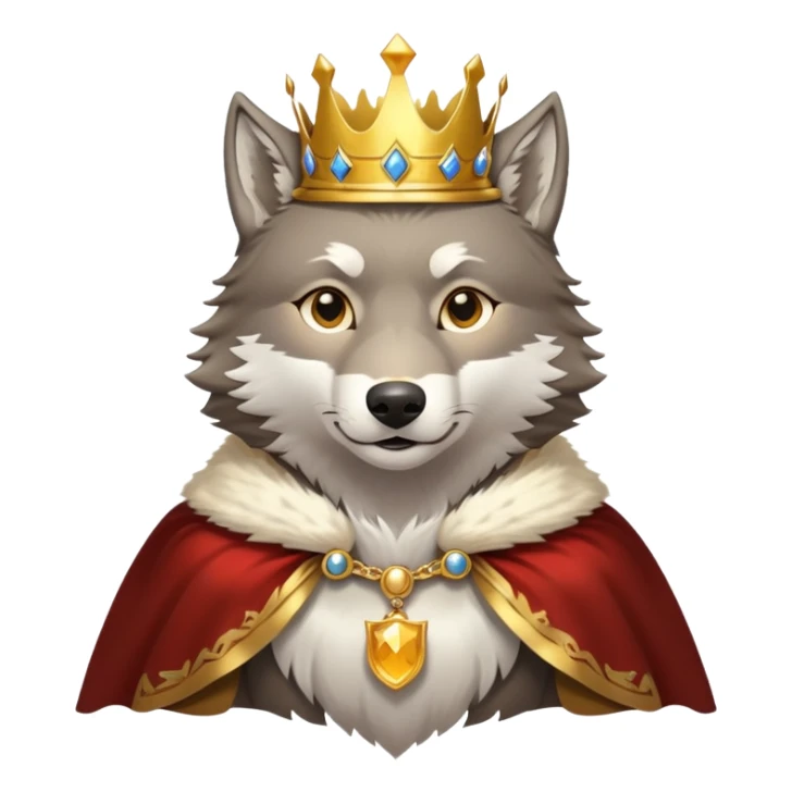 A majestic wolf wearing a golden crown and royal cape sticker