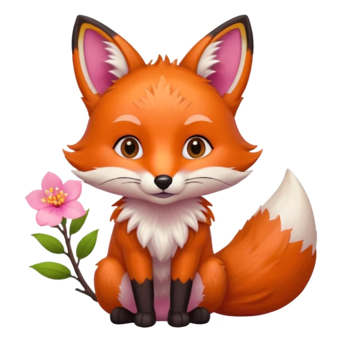 Fox holding a blossom and wearing a blossom sticker