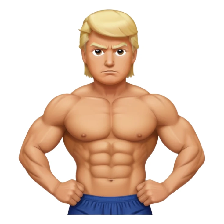 Donald Trump with six pack abs, muscular figure, blonde hair sticker