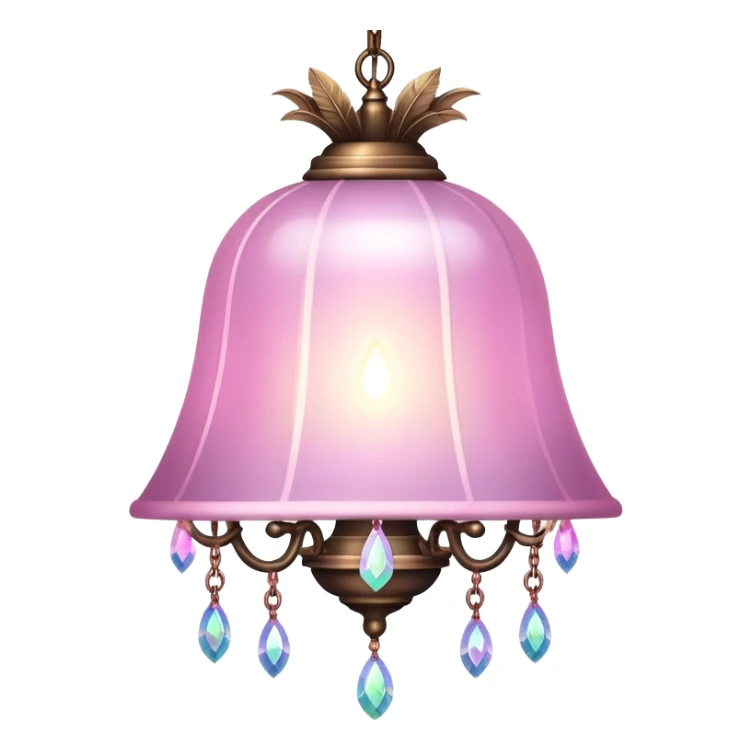 PInk iridescent Bell with chained hanging crystals LAMP with feathers CHANDELIER sticker