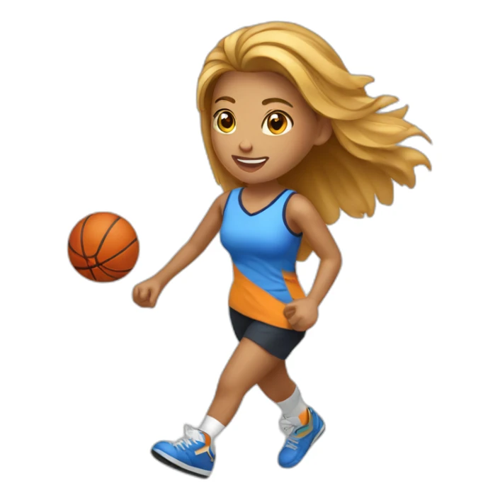 female playing football with small basket ball sticker