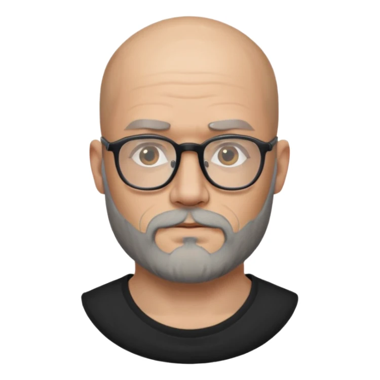 Bald man with salt and pepper beard and glasses and tattoos sticker