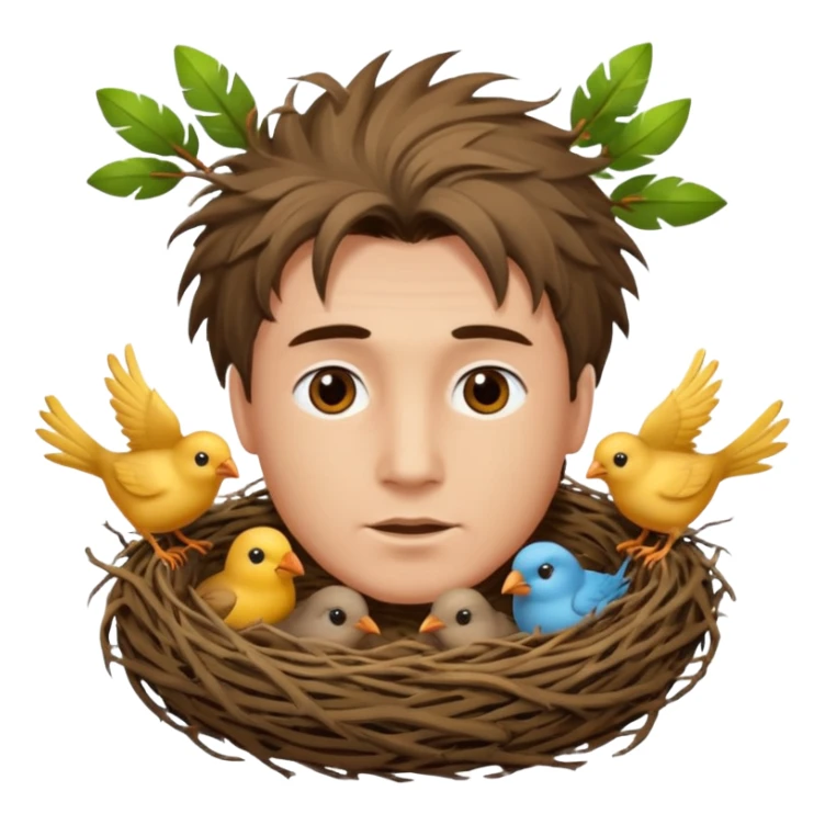 Man who has a Birds Nest for hair sticker