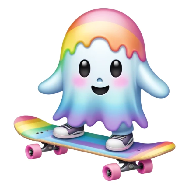  pastel rainbow kawaii ghost skateboarding  sticker