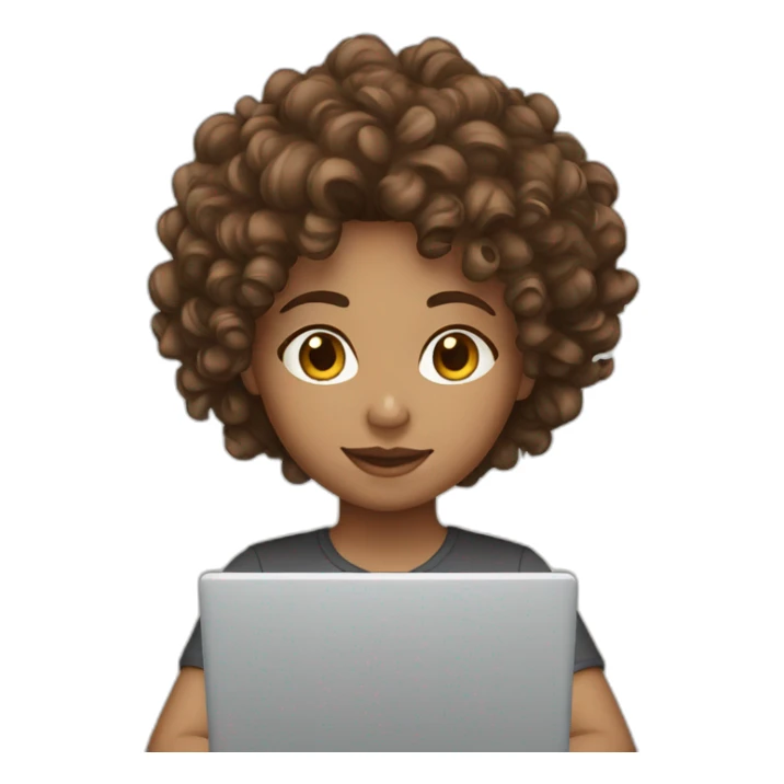 brown curly hair white skin working on laptop sticker