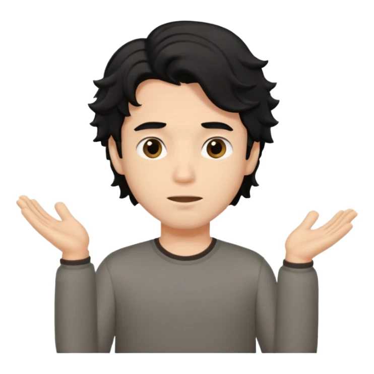 a guy shrugging his shoulders with a black little bit wavy hair sticker