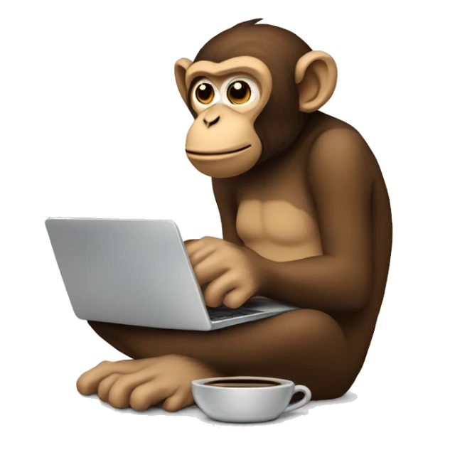 Monkey on a laptop wearing hump day Tshirt with a cup of coffee in hand sticker