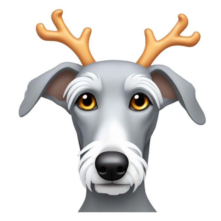 Scruffy grey bedlington whippet wearing antlers sticker