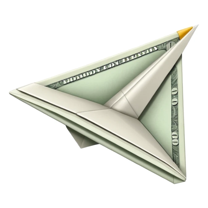 Paper plane made of money side view sticker