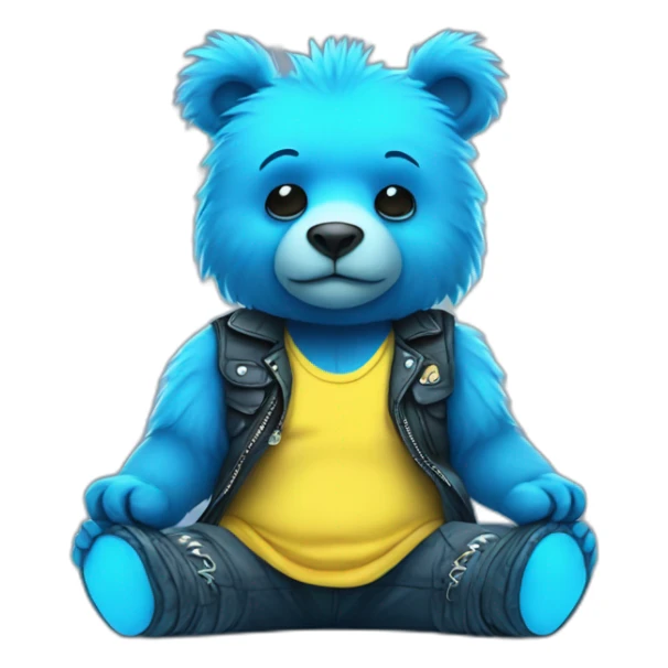 little blue neon punk bear sitting sticker