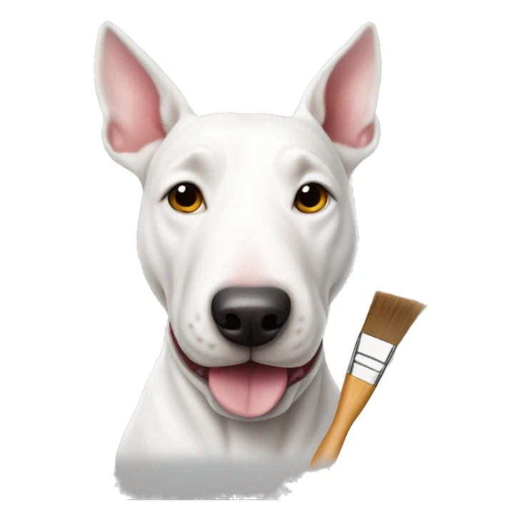 White bull terrier dog holding a paint brush  sticker