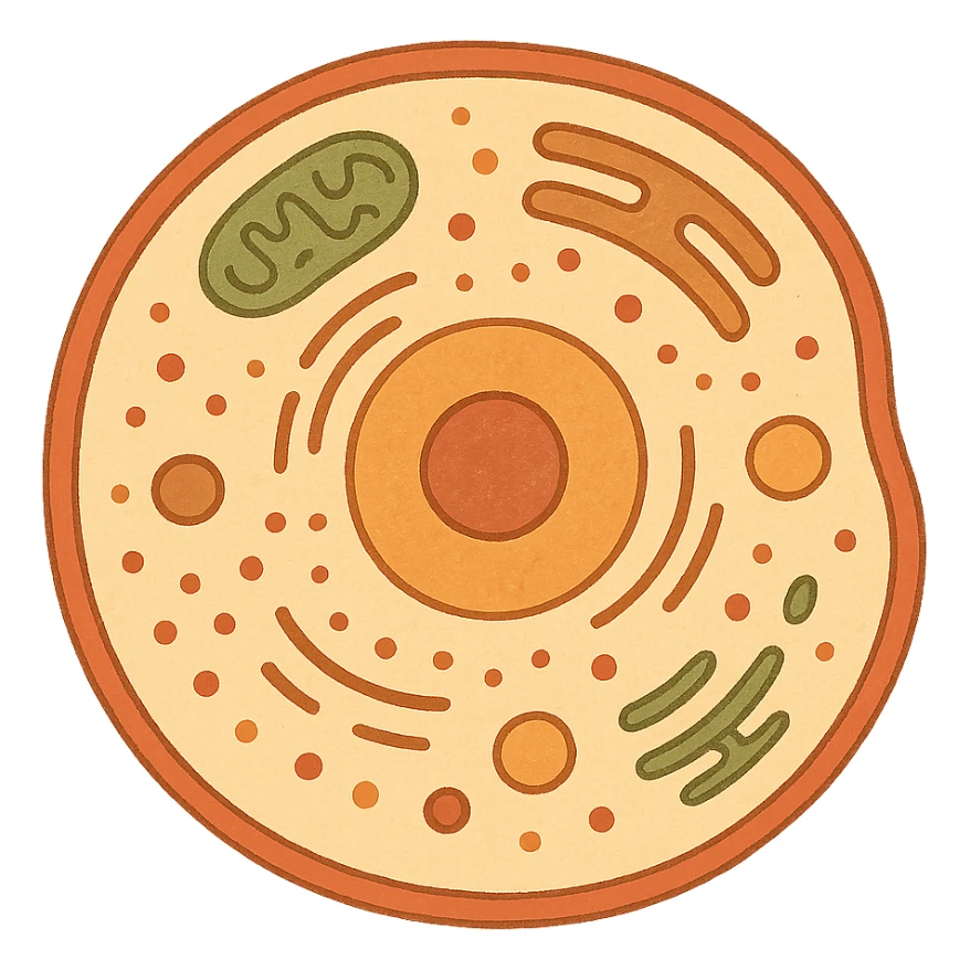 Anatomical illustration of a human cell. Smooth 3D style, soft shading, clean and simple design.
 sticker