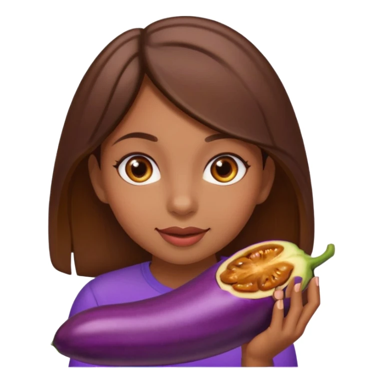 Brown girl eating a eggplant sticker