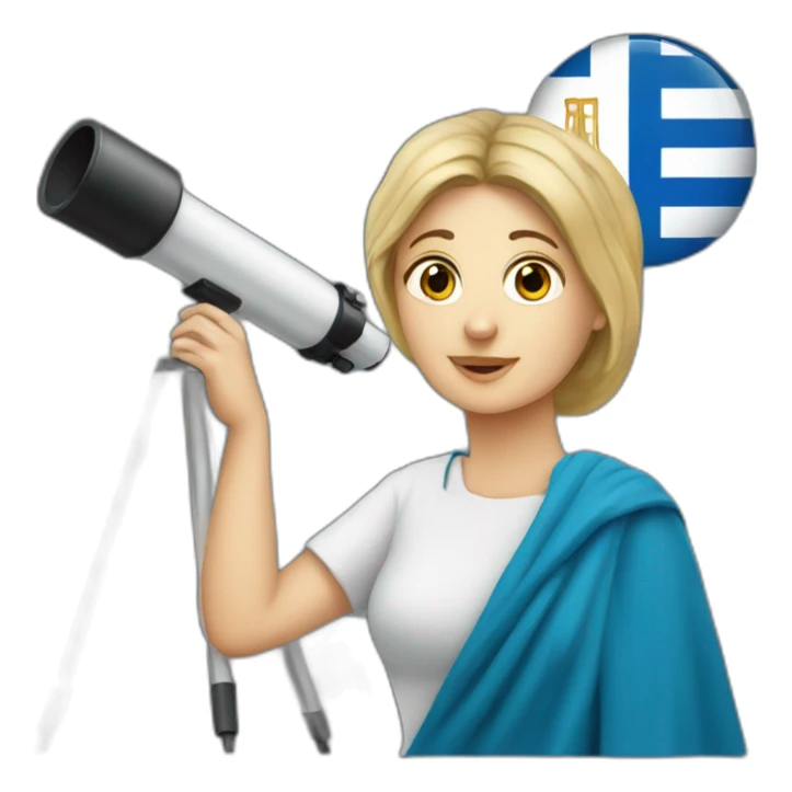 Woman with greek flag and astronomy telescope sticker