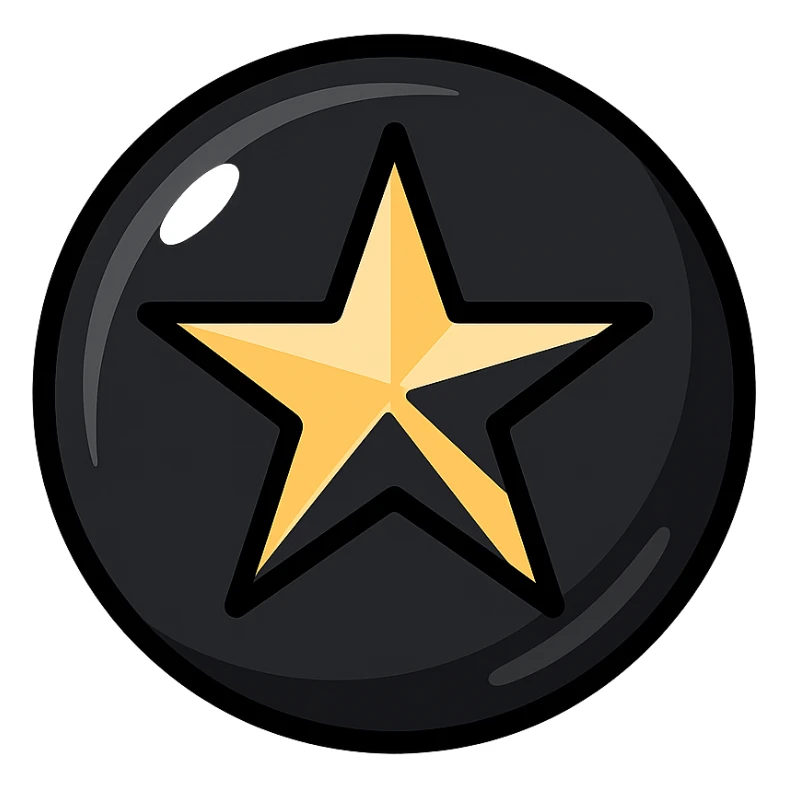 bright silver or gold star on the glossy black surface of a high-end car, main color glossy black, subtle reflections, emphasis on mirror-like shine, modern and clean, not overloaded sticker