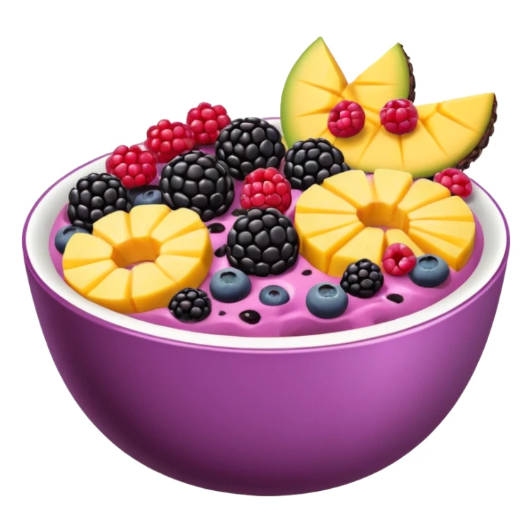 Fruitbowl and cereal acai bowl with blackberrys and mango slices and pink oreos and more berrys and fruits sticker