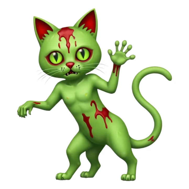 bloody green zombie cat full body with action pose sticker