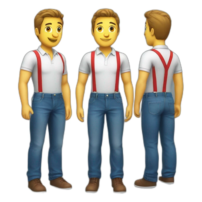 A man mboots, a polo shirt, jeans and red suspenders sticker
