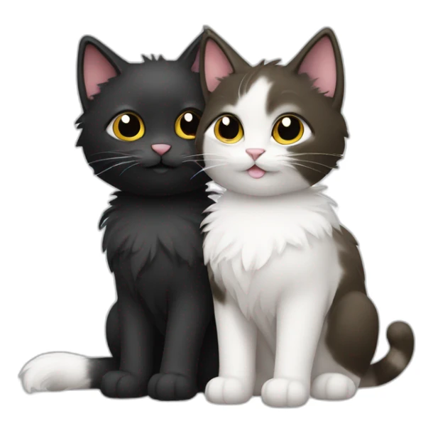 Two cute fluffy cats one black and one white kissing sticker
