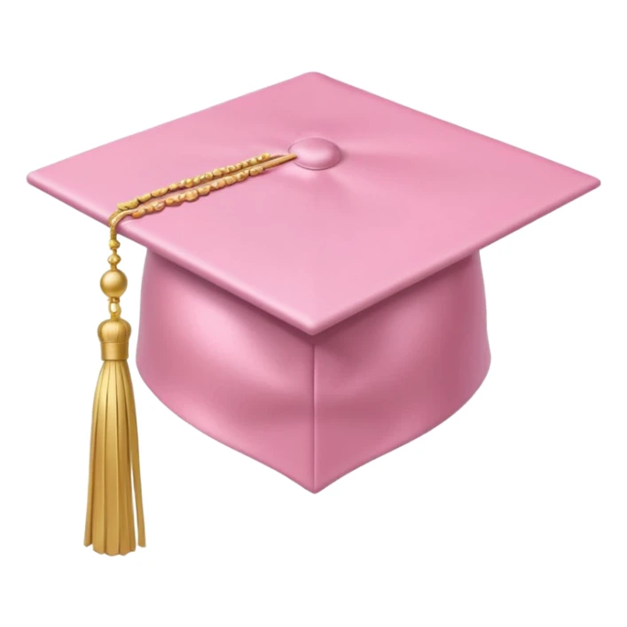 Pastel pink graduation cap with satin texture, gold tassel, elegant minimal style sticker