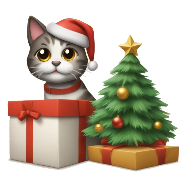 Draw a cat and a dog in 2 different gift boxes under the tree for Christmas sticker
