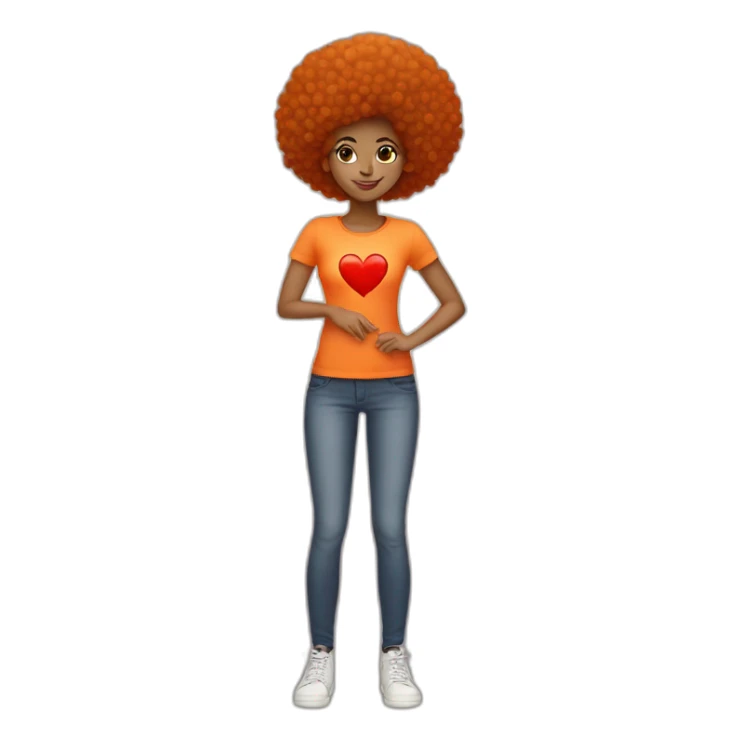 Light skin girl afro orange with handheart sticker