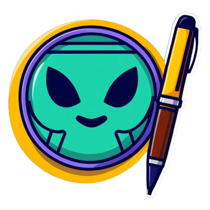 Geometric shape with layered icons: brush, mask, note, and pen – artistry in all forms sticker