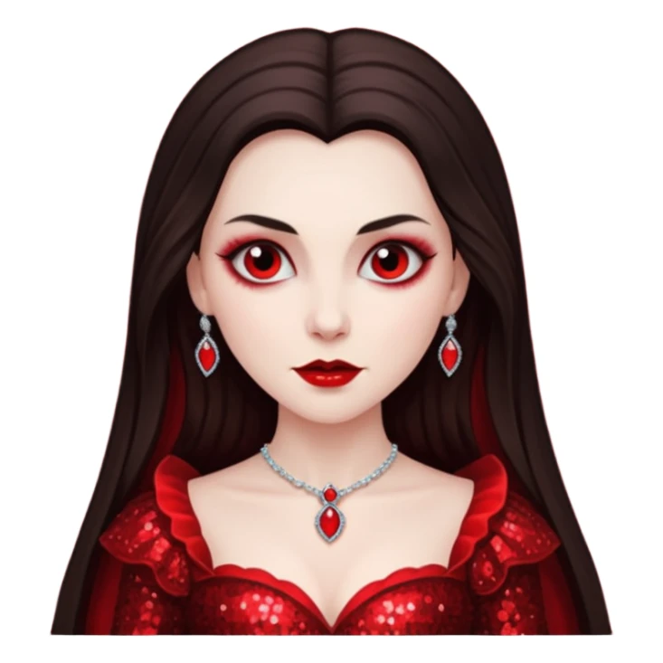 Bride of Dracula with long dark brown hair, red sequin outfit sticker