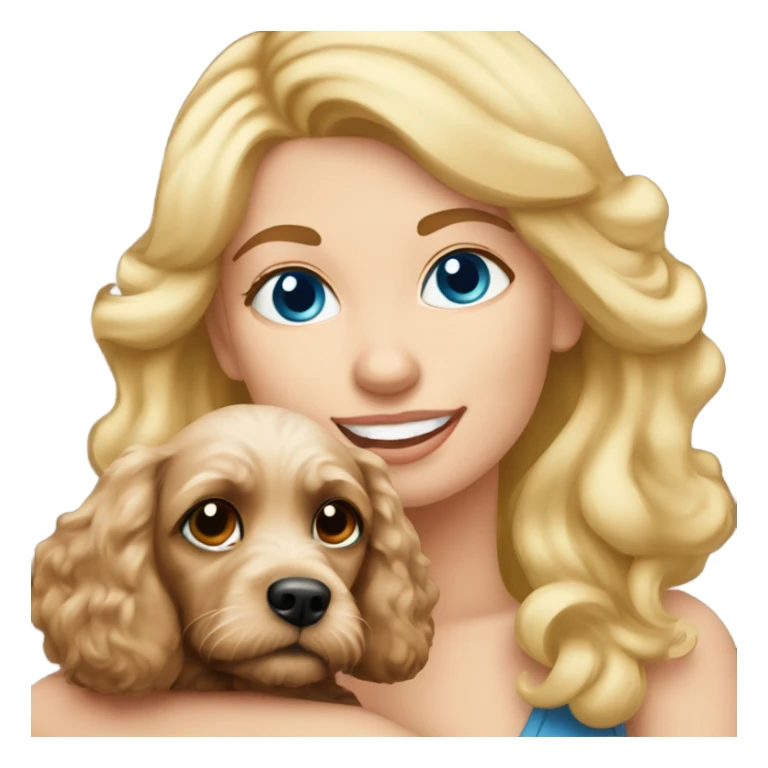 blue eyed blonde lady with brown Cockapoo puppy dog sticker