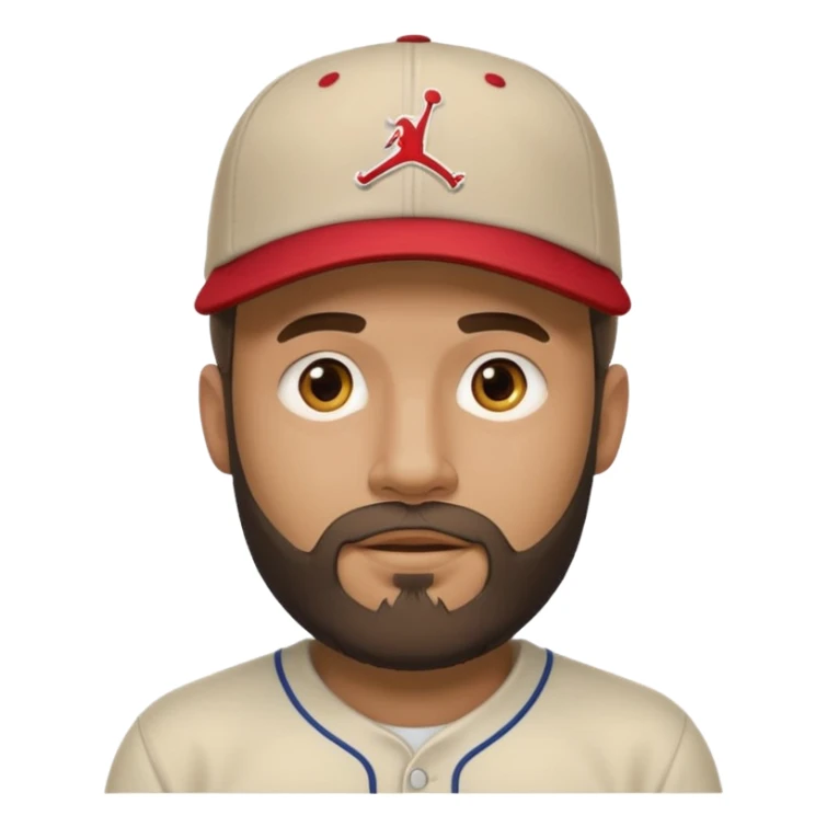 bearded guy wearing a Jordan baseball cap, emoji style, neutral expression sticker