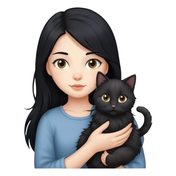 A girl with long black hair holding a Devon cat sticker