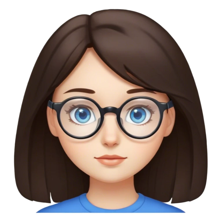 A brunette girl with blue eyes and round glasses sticker