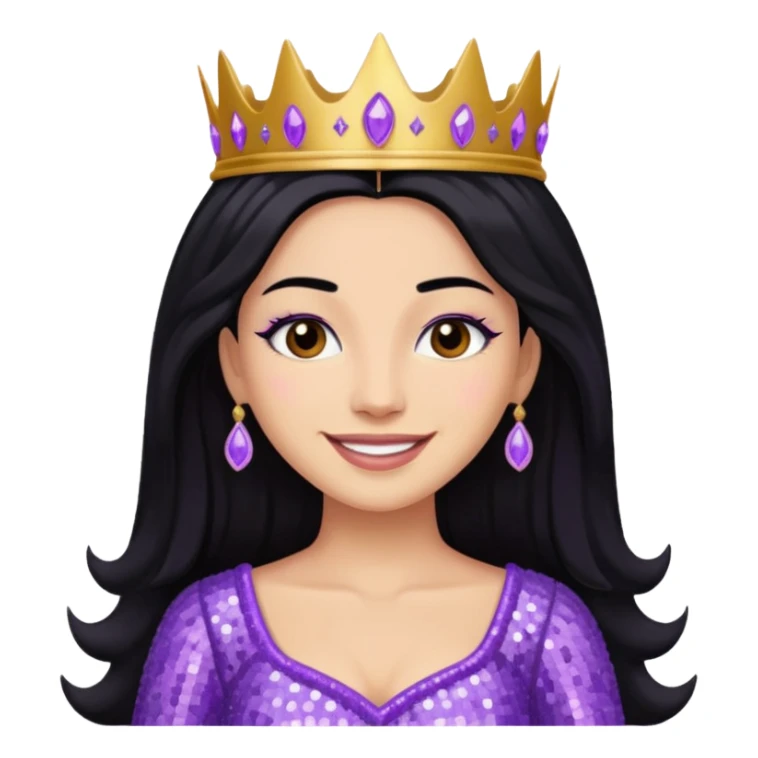 Queen Esther from The Bible with long black hair, lavender sequin outfit sticker