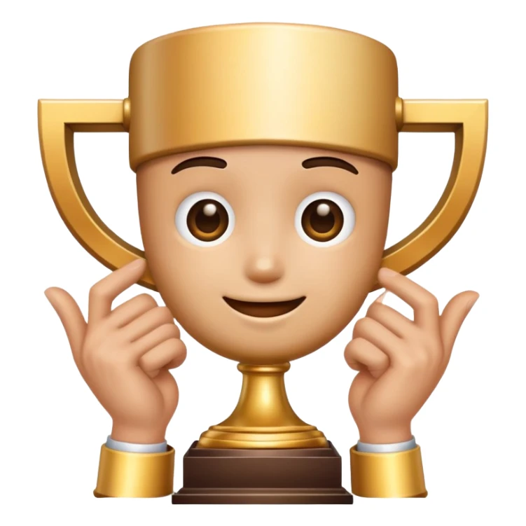 Emoticon where only hands come out and hold the trophy.
Don't show your face and body sticker